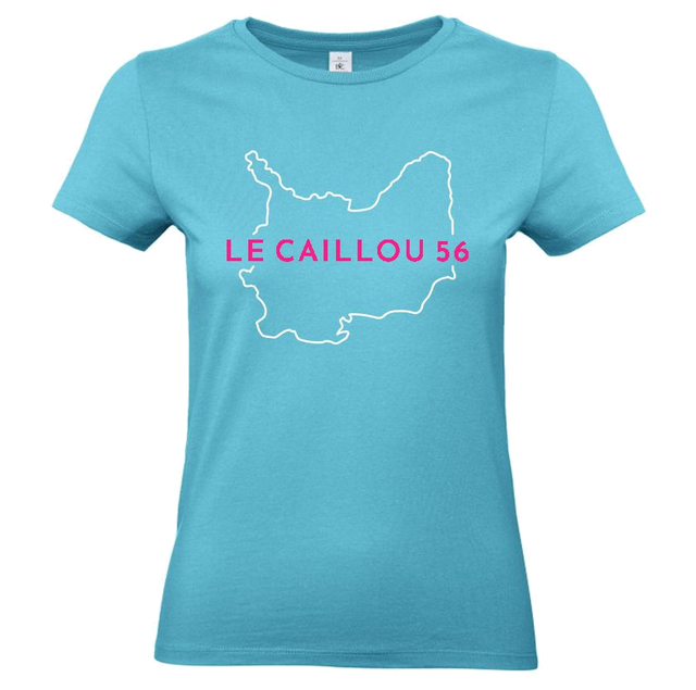 Tee-shirt femme bleu lagon avec le contour de l'île d'Hoëdic en blanc