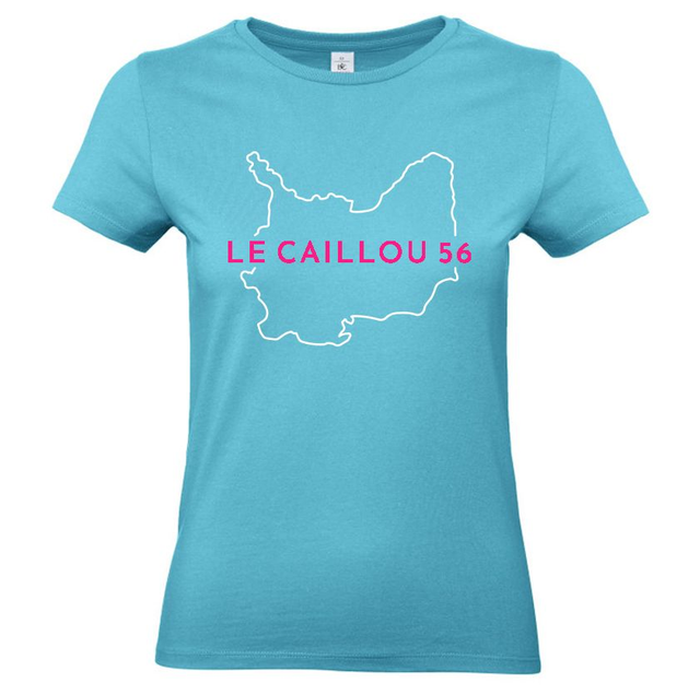 Tee-shirt femme bleu lagon avec le contour de l'île d'Hoëdic en blanc